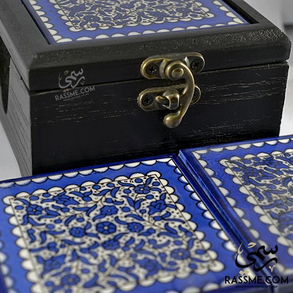 Personalized Wooden Box Ceramic Palestinian Coasters Set Pottery