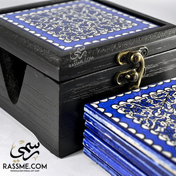 Personalized Wooden Box Ceramic Palestinian Coasters Set Pottery