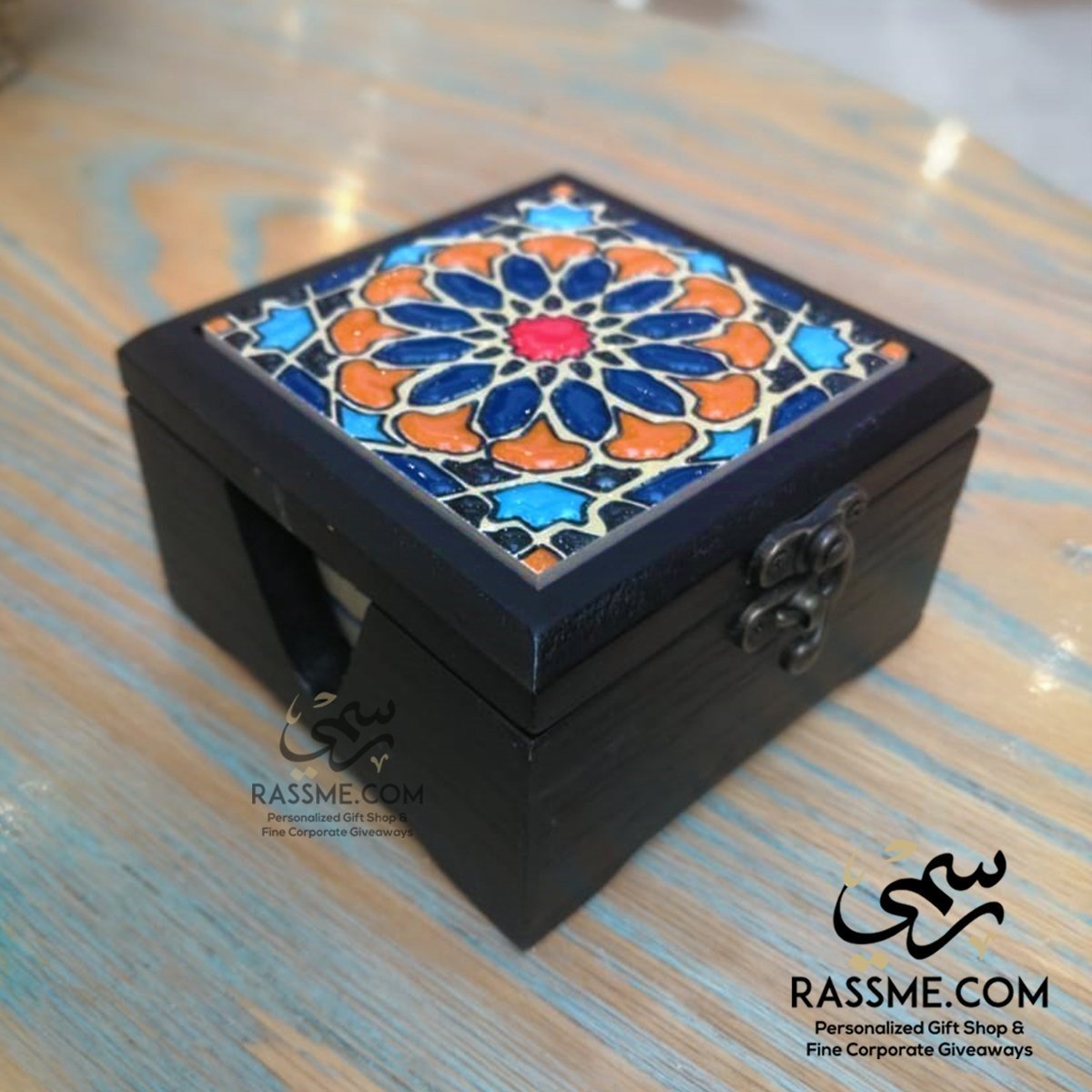 Personalized Wooden Box Colored Ceramic Coasters Set