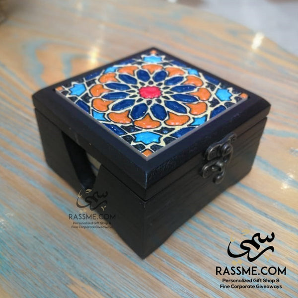 Personalized Wooden Box Colored Ceramic Coasters Set