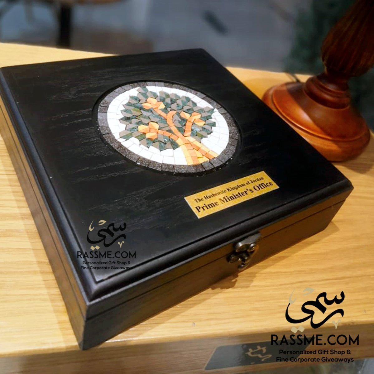 Personalized Wooden Tea Box Date Tree Mosaic