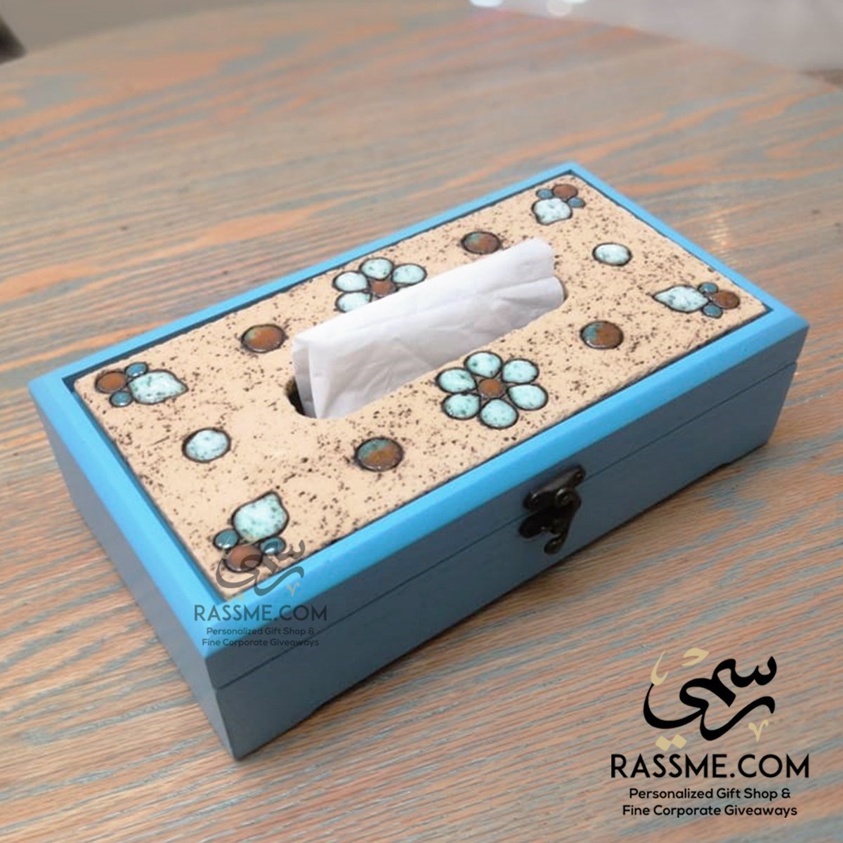 Personalized Wooden Turquoise Tissue Box Cover Nabateans