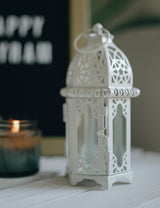 Candle White Arabian Glass Ramadan Lantern Desk