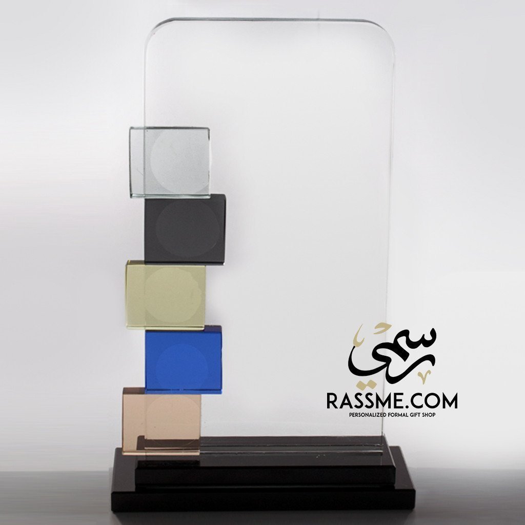 Plaque Small Blocks Crystal - Free Hand Engraving