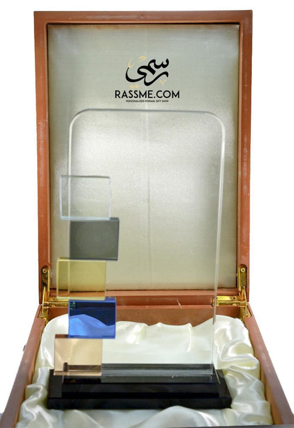 Plaque Small Blocks Crystal - Free Hand Engraving