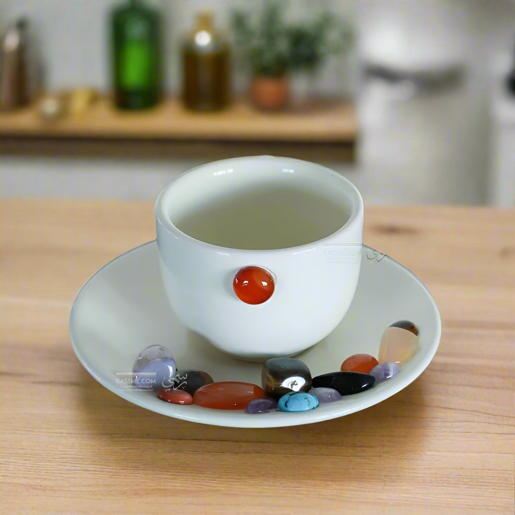 Porcelain Coffee Cups & Tea with Gemstones