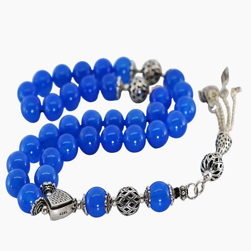 Prayer Beads Premium Blue Agate Stones With 925 Silver