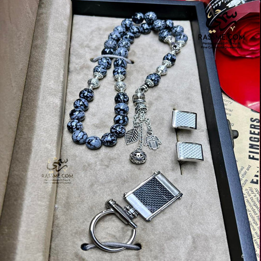 Prayer Beads Gem stone with keychain and cufflinks Set