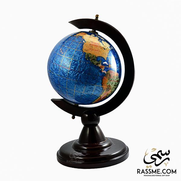 Premium Turquoise Pearl Gemstones Globe Wooden Rotation