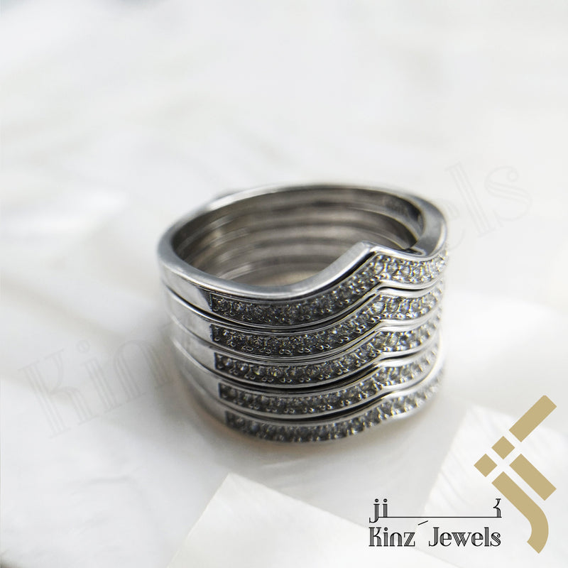 Sterling Silver Free Rhodium Vermeil Five Zircon Lines Wave