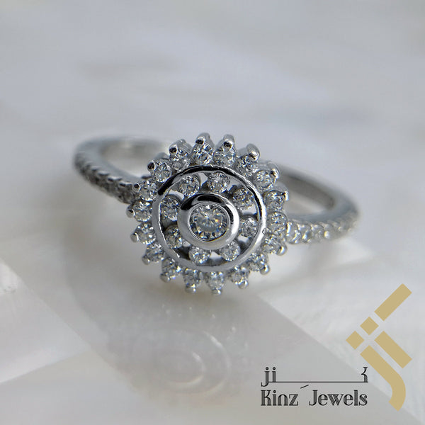 Sterling Silver Rhodium Zircon Vermeil Flower Inside Sun Ring