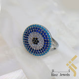 Sterling Silver Blue Evil Eye Zircon Turquoise, Navy, Black, White Ring