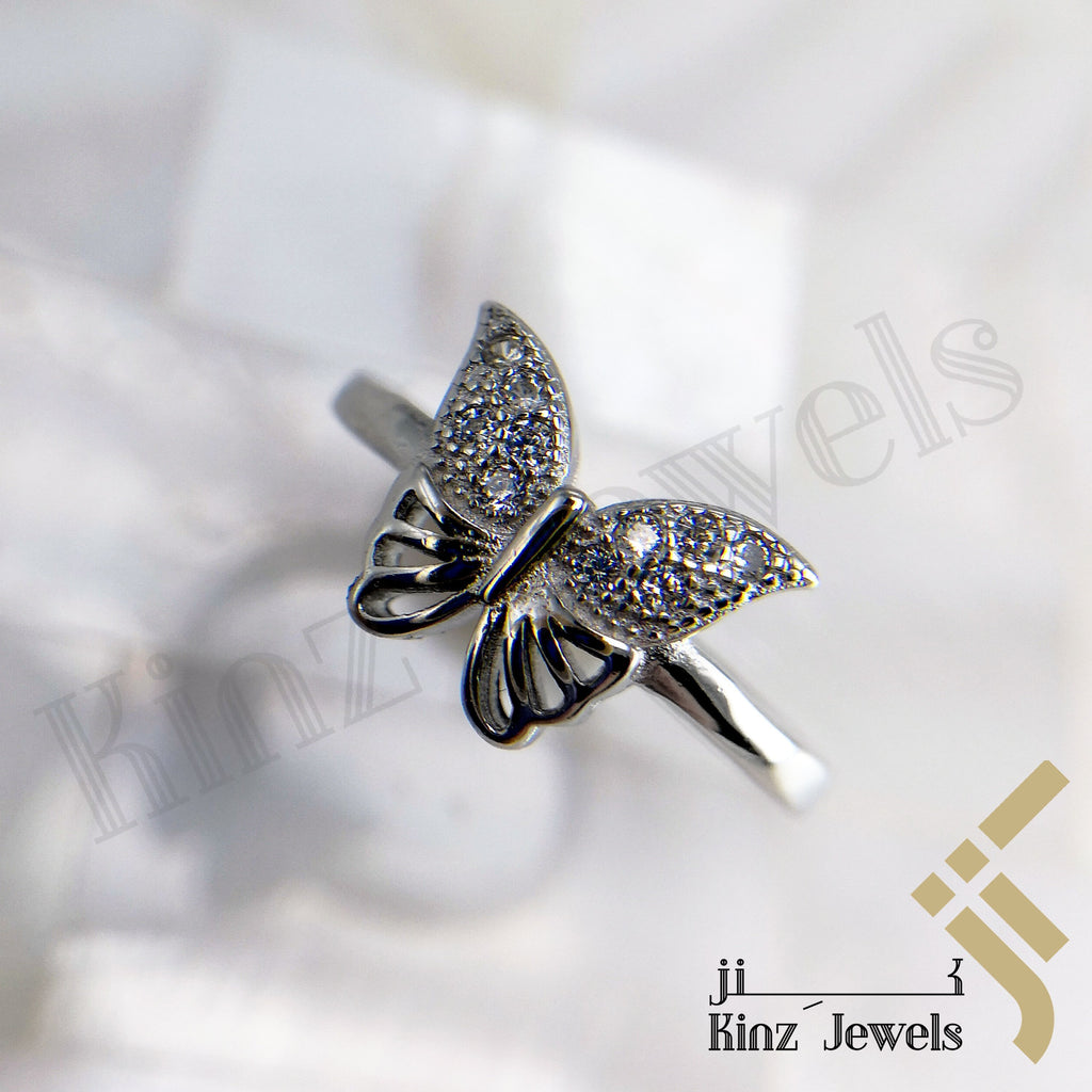 Sterling Silver Rhodium Vermeil Butterfly Zircon Wings Ring