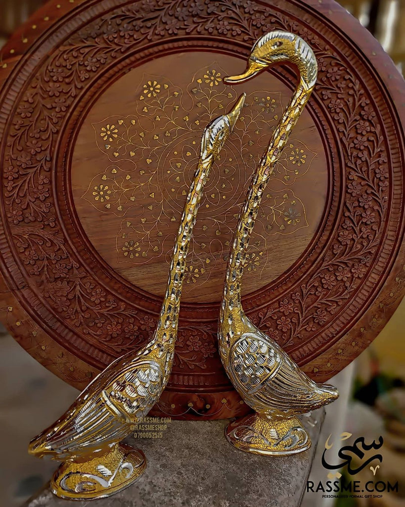 High Quality Gold and Silver Plated Brass Swan Set Home Decoration
