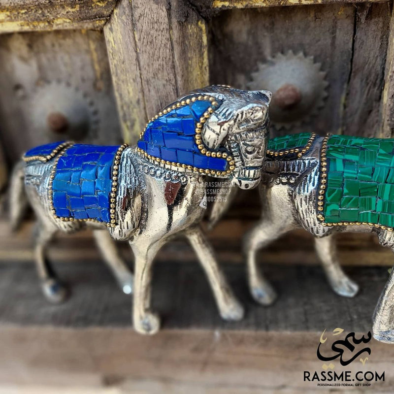 Turquoise Coral Lapis Gemstones Solid White Metal Handcrafted Arabian Horse