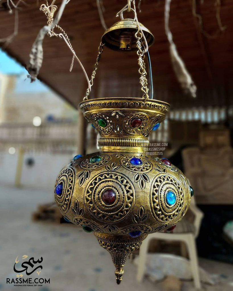 Solid Brass With Gemstone Arabian Lantern Lamp