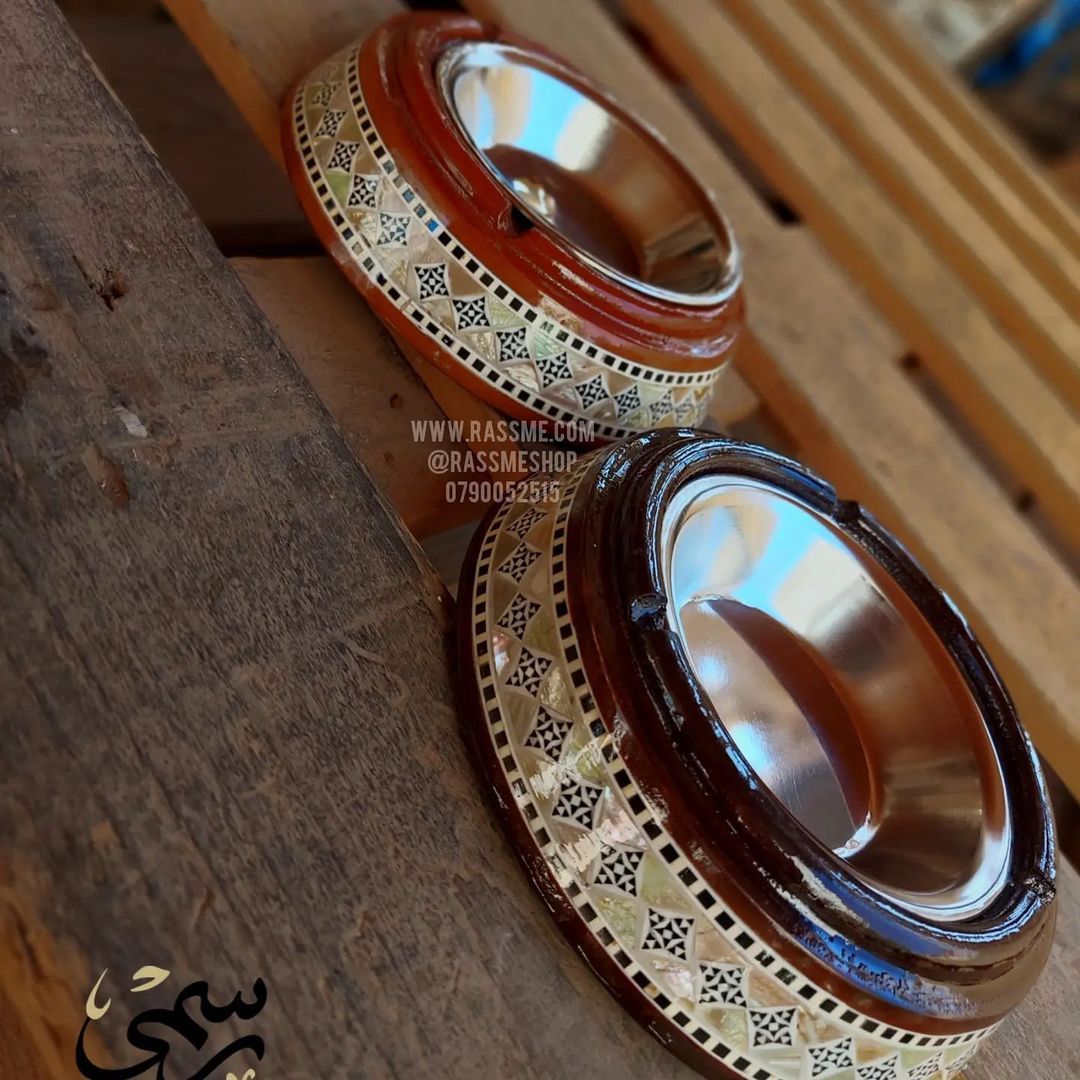 Handcrafted Large Wooden Elegant Ashtray Mother Of Pearl Aluminum