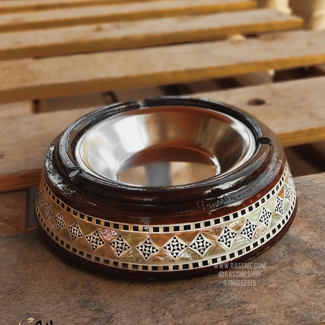 Handcrafted Large Wooden Elegant Ashtray Mother Of Pearl Aluminum