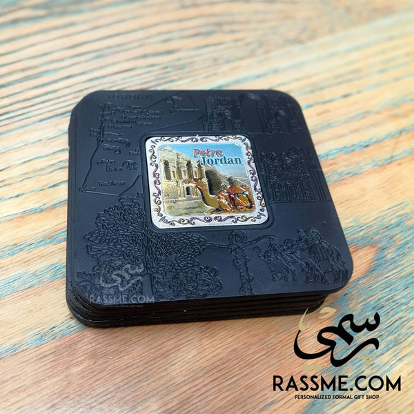 Souvenir from Jordan Cities Black Coasters