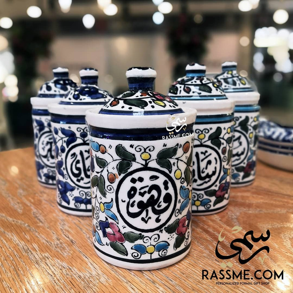 Handmade Palestinian Ceramic Sugar, Tea, and Coffee Bowls Pottery