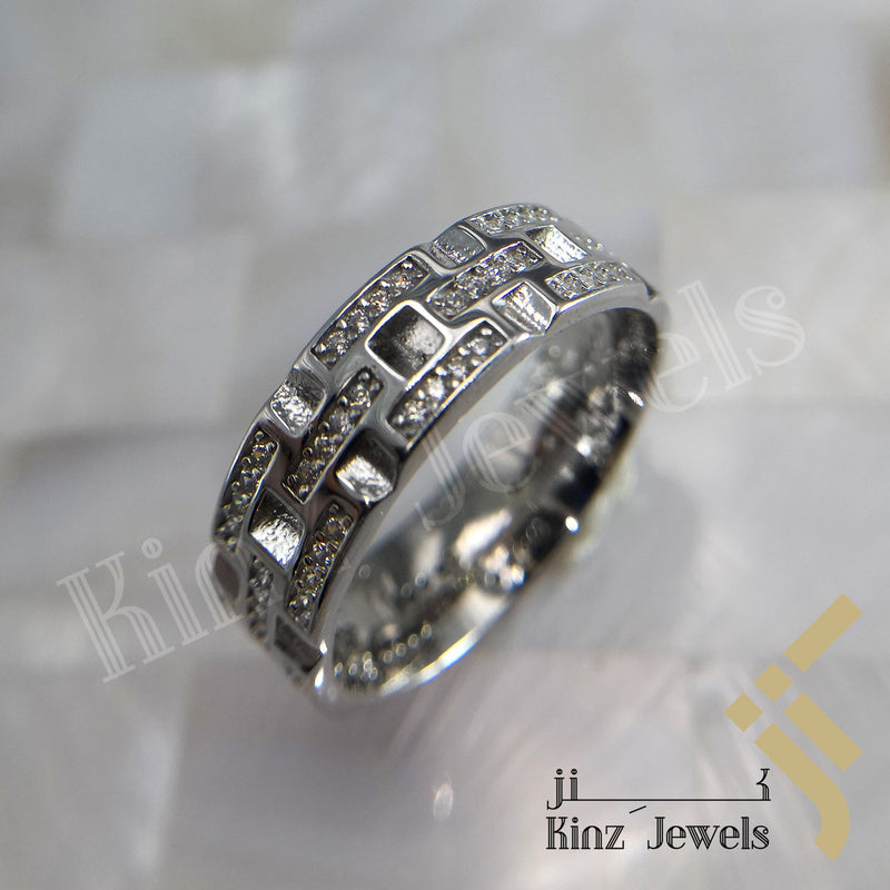 Sterling Silver Rhodium Vermeil Small Zircon Lines Ring
