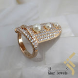 Sterling Silver Rose Gold Vermeil Zircon & Pearls Nail Ring