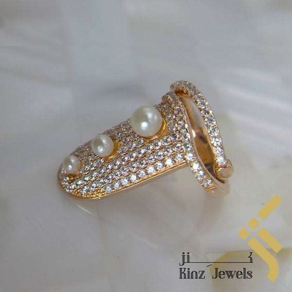 Sterling Silver Rose Gold Vermeil Zircon & Pearls Nail Ring
