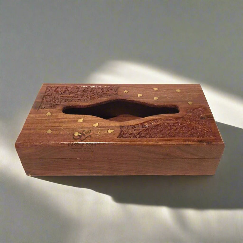 Rosewood Wooden Indian Tissue Box with Brass