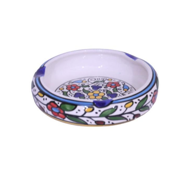 ROUND FLORAL ASHTRAY Palestinian Ceramic Floral Ashtray Pottery