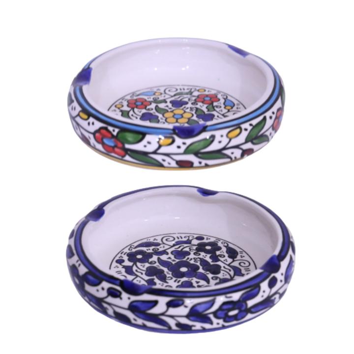 ROUND FLORAL ASHTRAY Palestinian Ceramic Floral Ashtray Pottery
