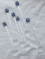 Glass Teaspoons with Evil Eye, Set of 6, Perfect for Coffee-Tea Serving