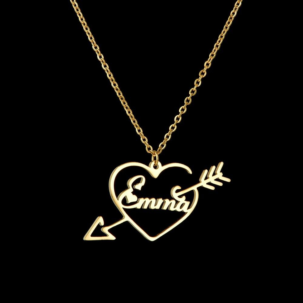 Custom Sterling Silver English / Arabic Name inside Heart and Arrow