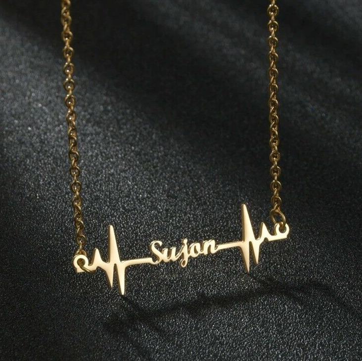 Custom Sterling Silver English / Arabic Name inside Heart Beat
