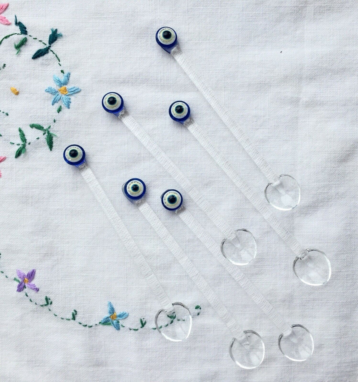 Glass Teaspoons with Evil Eye, Set of 6, Perfect for Coffee-Tea Serving
