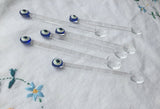 Glass Teaspoons with Evil Eye, Set of 6, Perfect for Coffee-Tea Serving