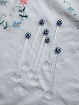 Glass Teaspoons with Evil Eye, Set of 6, Perfect for Coffee-Tea Serving