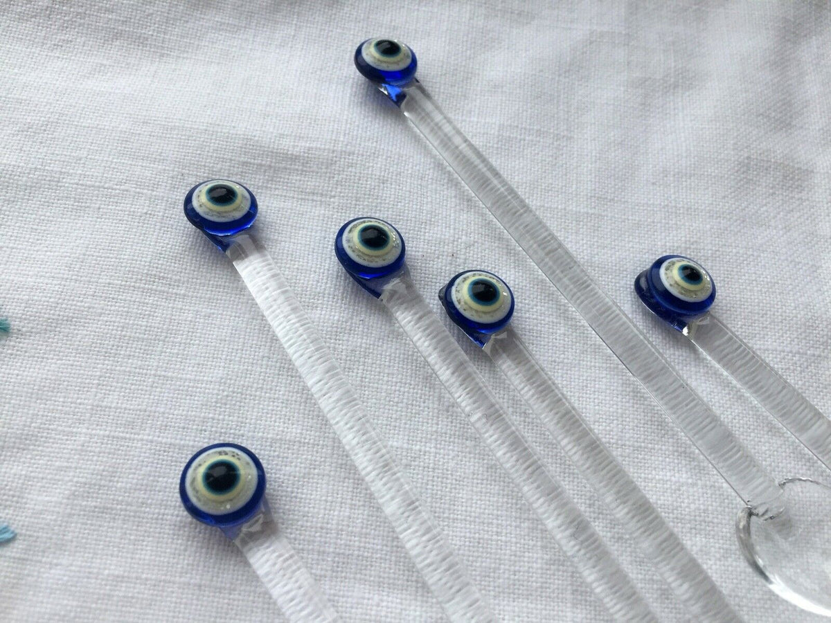 Glass Teaspoons with Evil Eye, Set of 6, Perfect for Coffee-Tea Serving