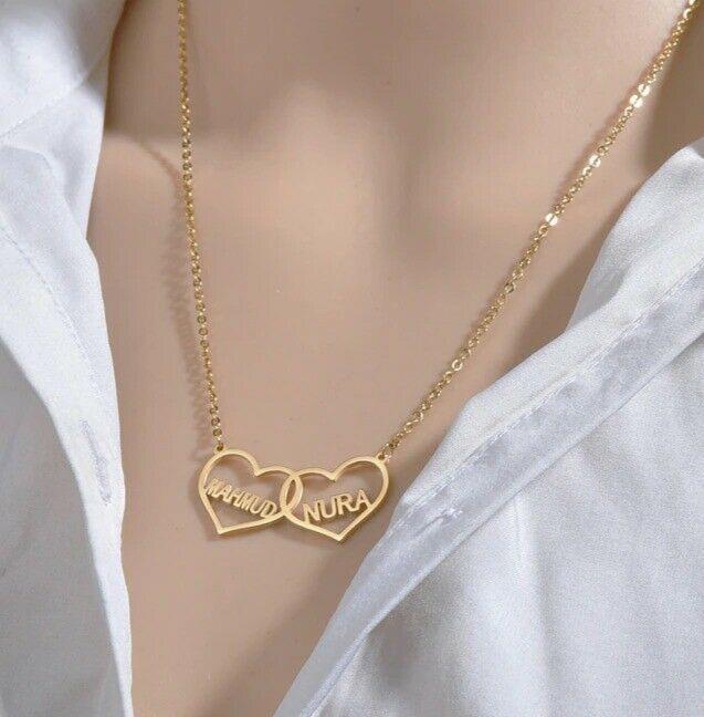 Custom Sterling Silver English / Arabic Two Hearts Necklace