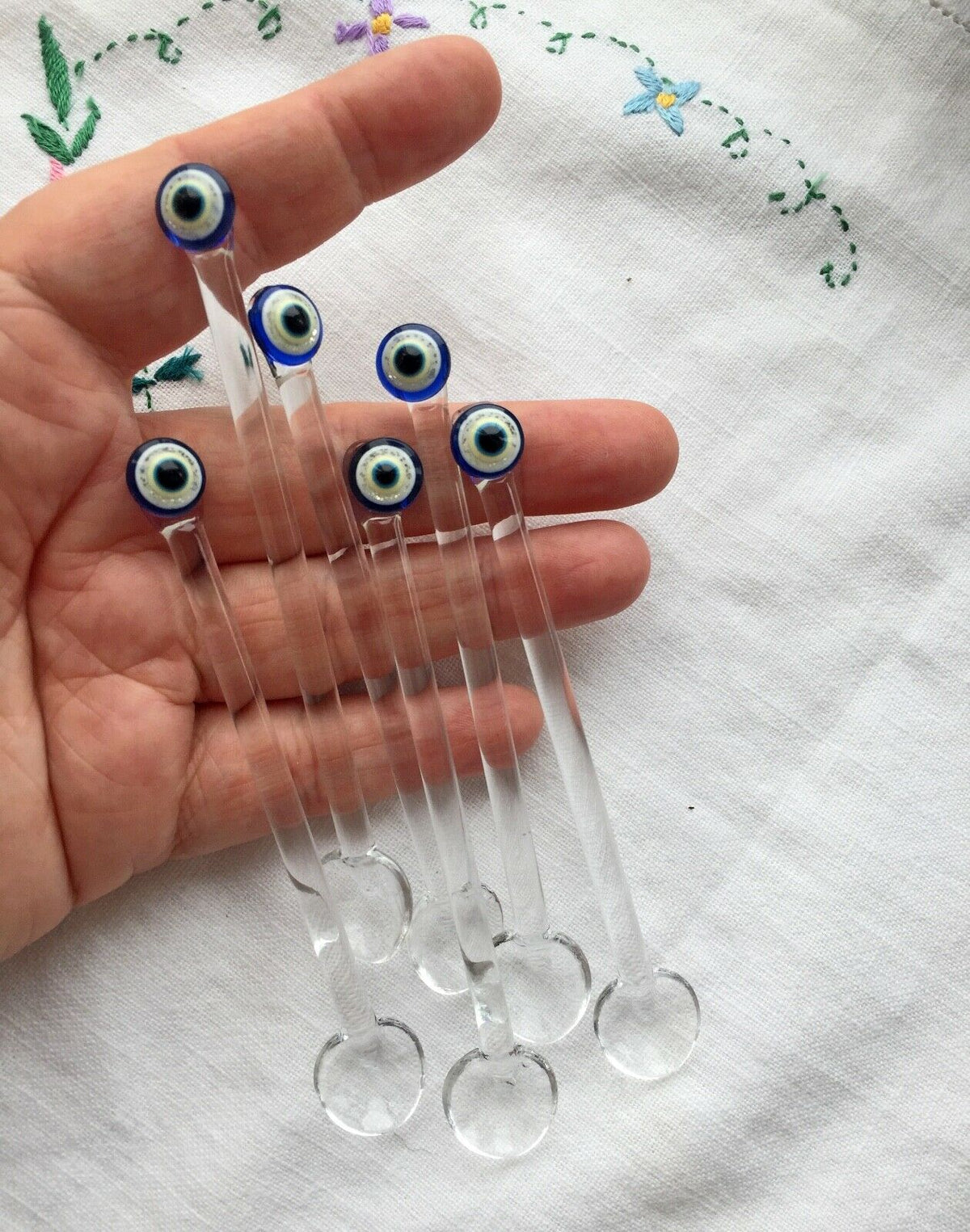 Glass Teaspoons with Evil Eye, Set of 6, Perfect for Coffee-Tea Serving