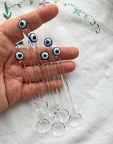 Glass Teaspoons with Evil Eye, Set of 6, Perfect for Coffee-Tea Serving