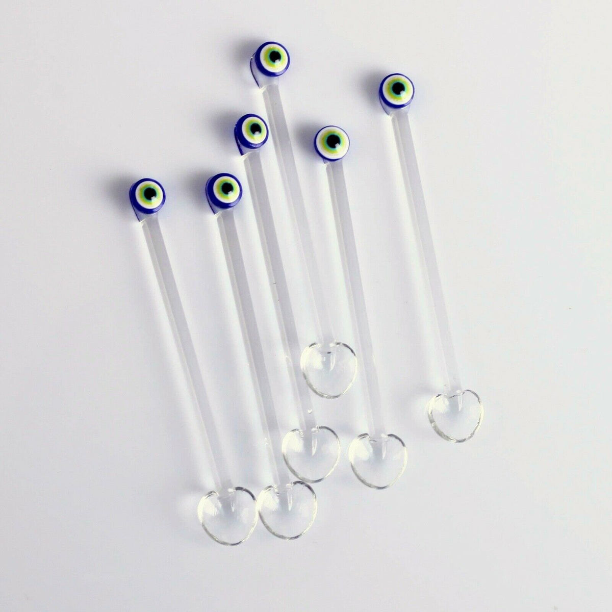 Glass Teaspoons with Evil Eye, Set of 6, Perfect for Coffee-Tea Serving