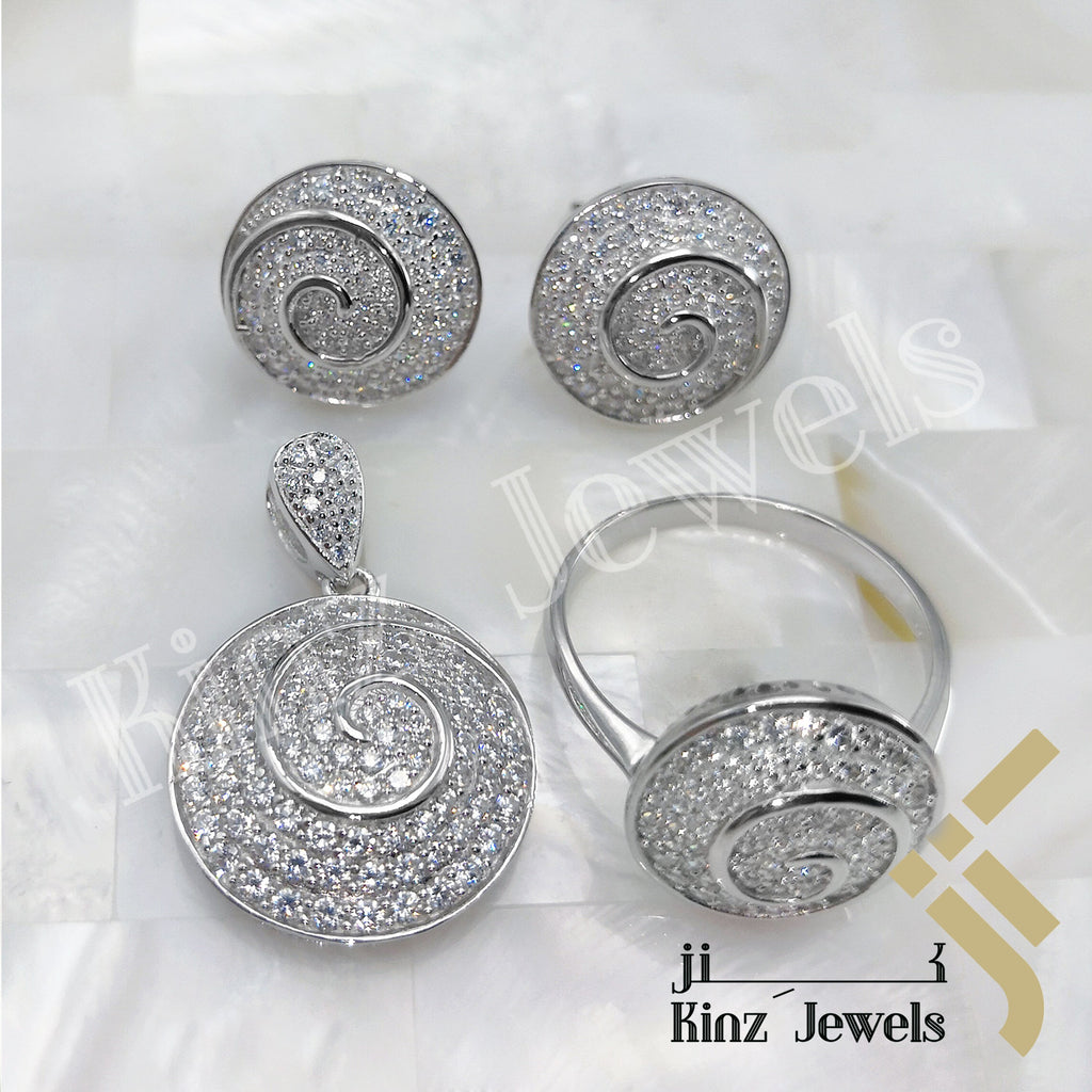 Sterling Silver Rhodium Vermeil Spiral Full Zircon Jewelry Set