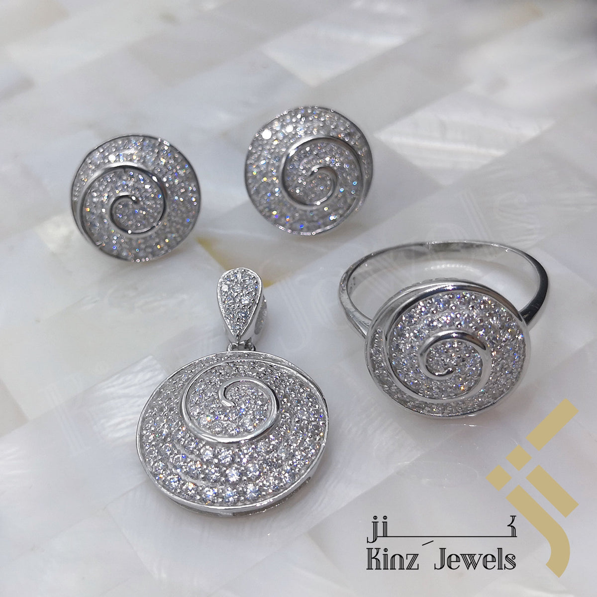Sterling Silver Rhodium Vermeil Spiral Full Zircon Jewelry Set