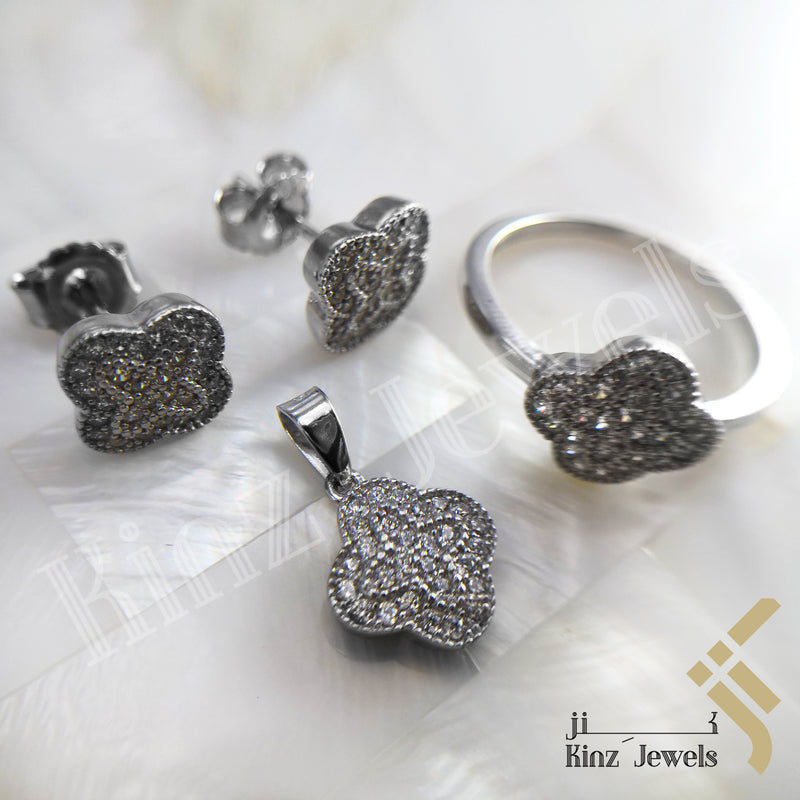 Sterling Silver Rhodium Vermeil Fine Cut Flower Jewelry Set