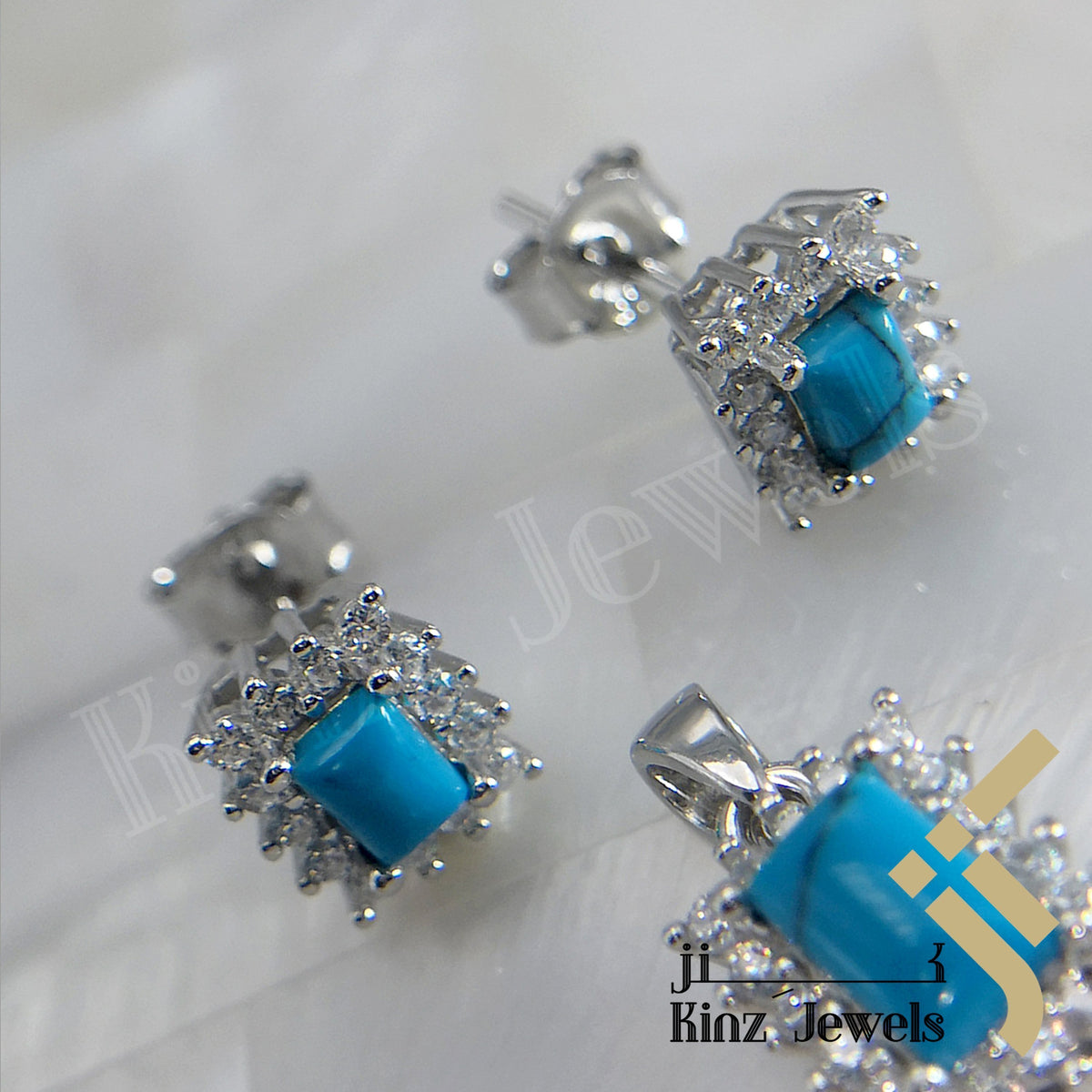 Sterling Silver Rhodium Vermeil Zircon Vintage Turquoise Jewelry Set