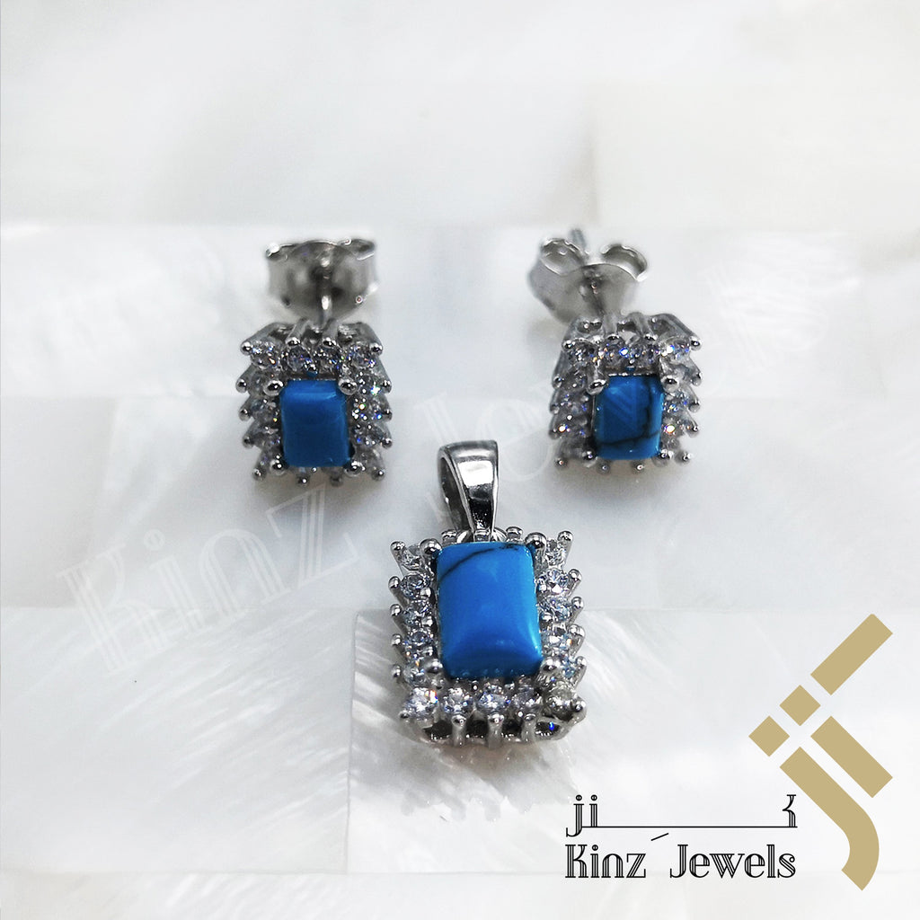Sterling Silver Rhodium Vermeil Zircon Vintage Turquoise Jewelry Set