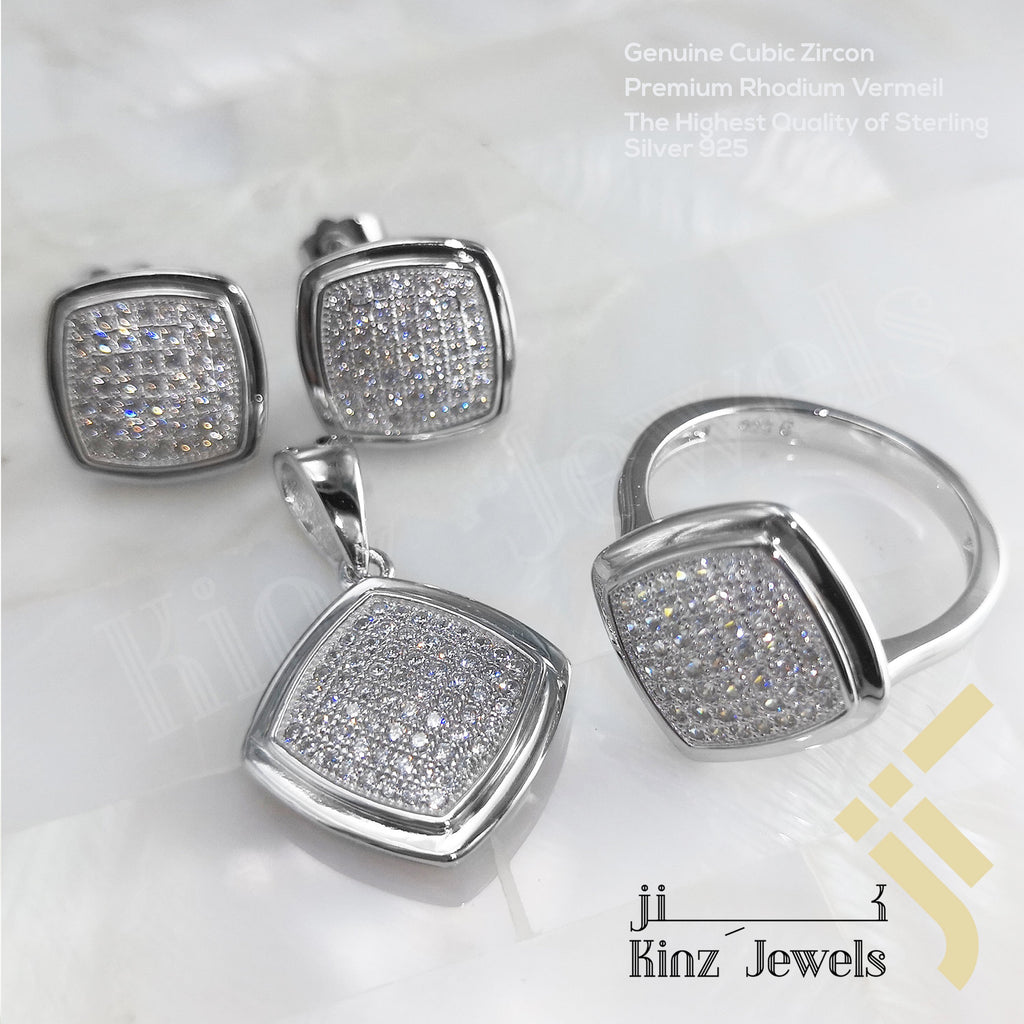 Sterling Silver Rhodium Vermeil Fine Laser Cut Full Zircon Jewelry Set