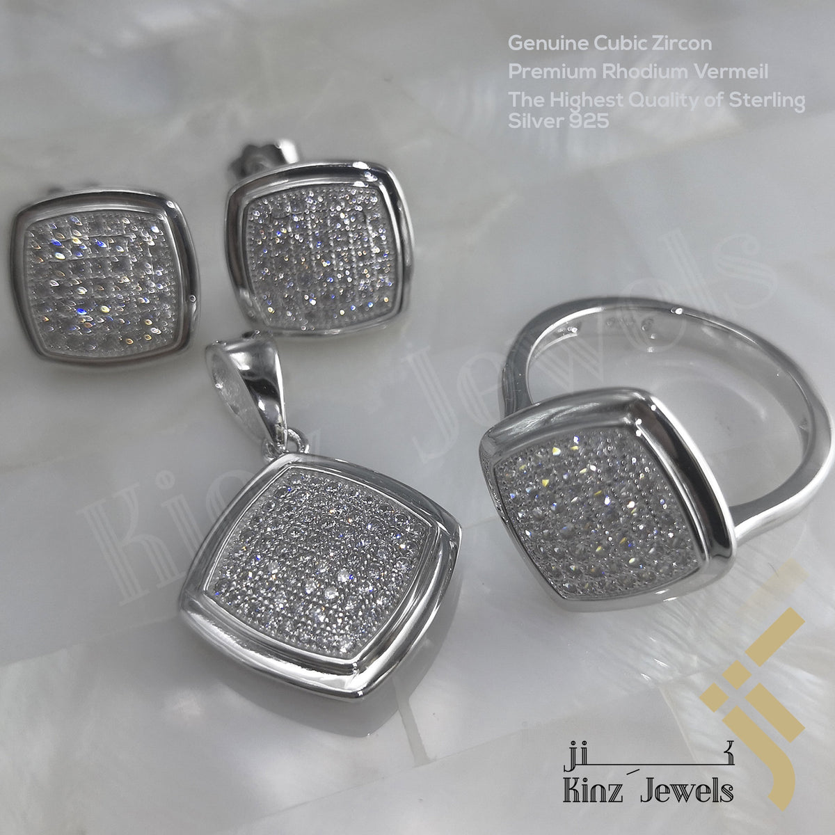Sterling Silver Rhodium Vermeil Fine Laser Cut Full Zircon Jewelry Set