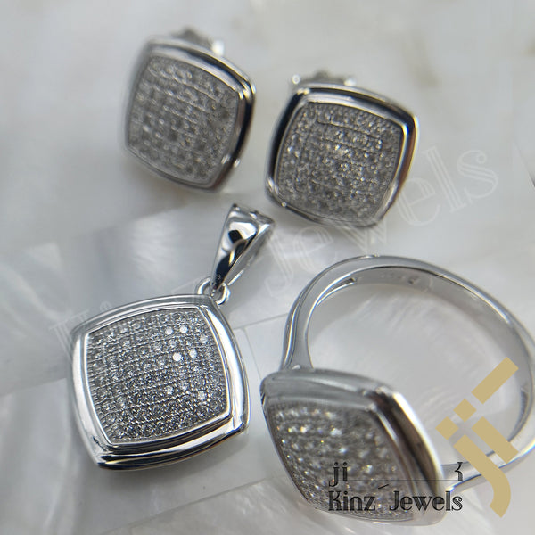 Sterling Silver Rhodium Vermeil Fine Laser Cut Full Zircon Jewelry Set