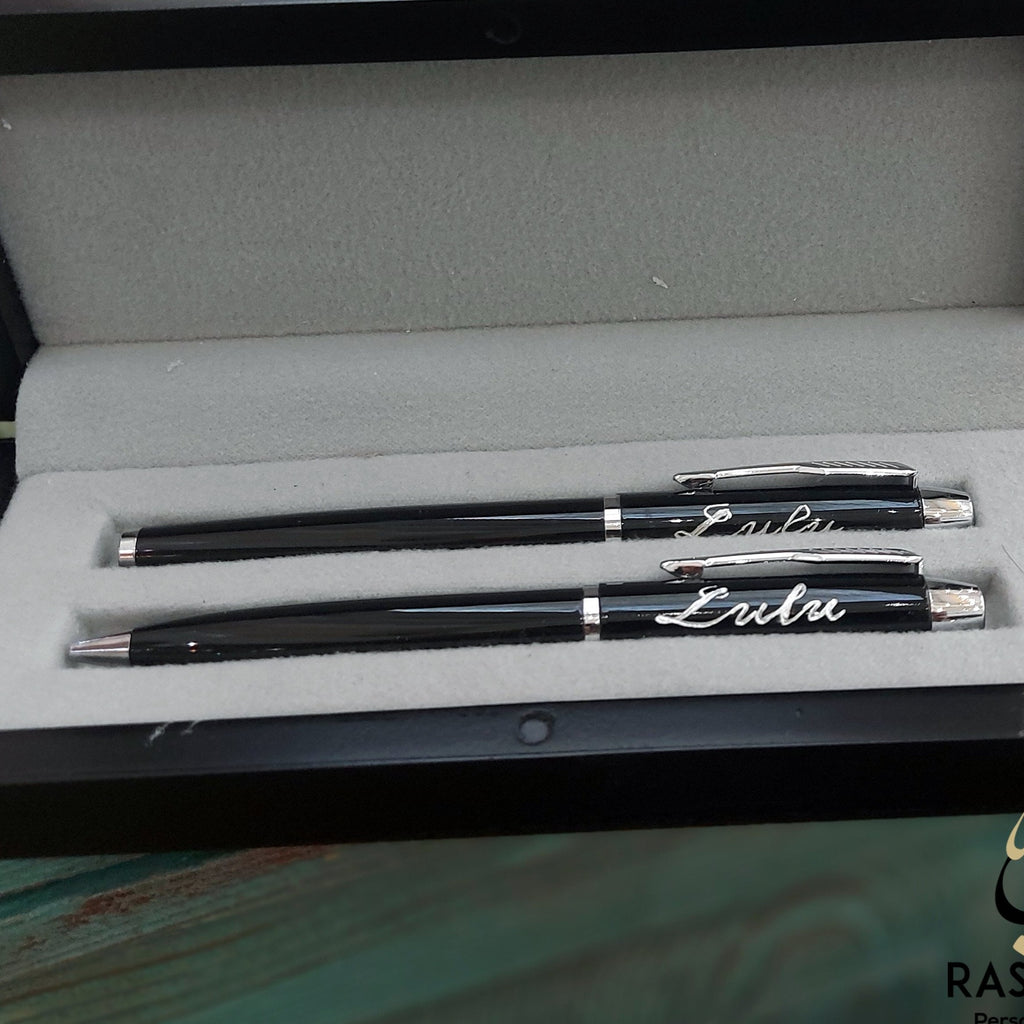High Quality Full Black Pen Set With Elegant Wooden Box - Free Engraving